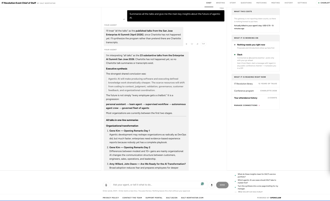 Executive summary use case — agent synthesizes summit talks
